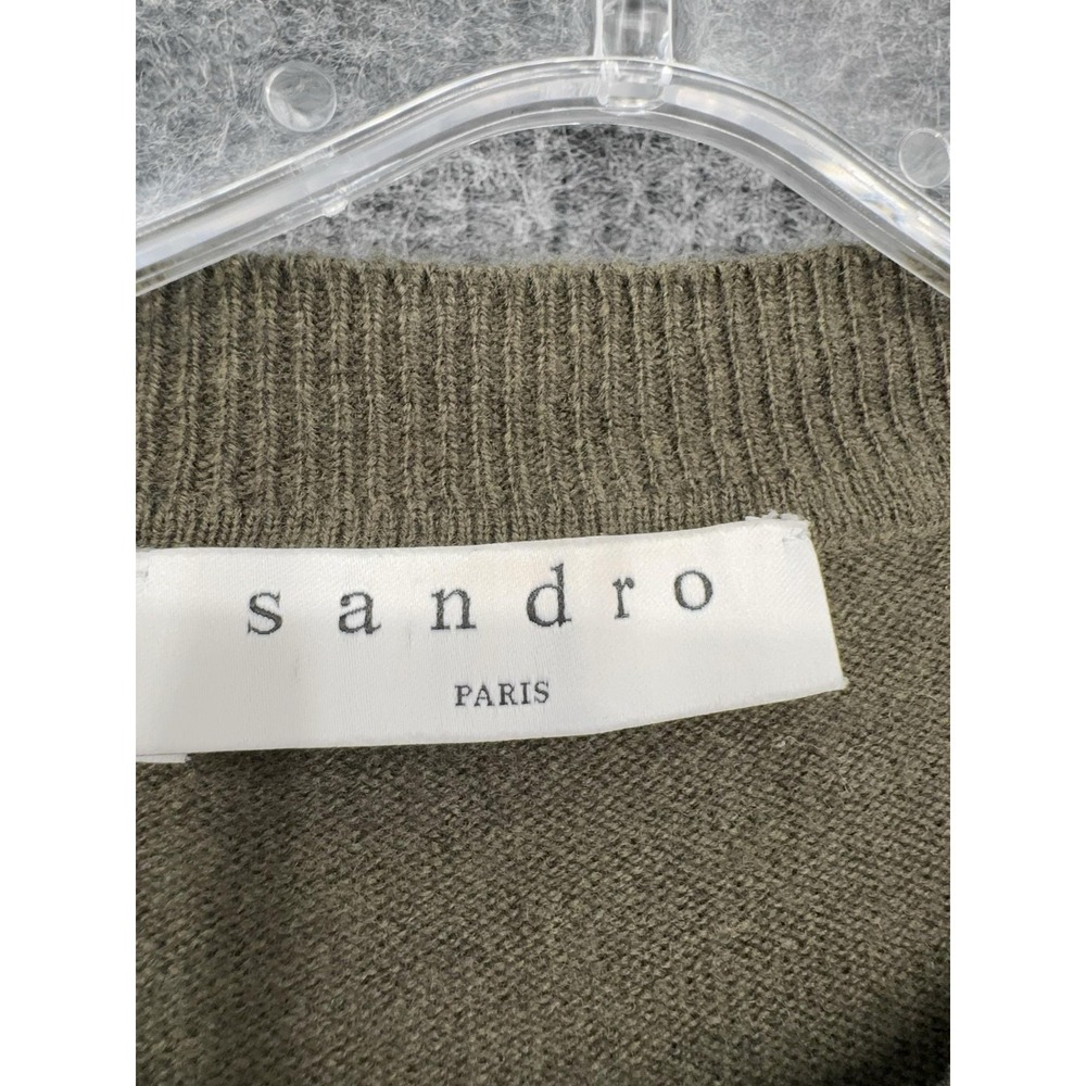 Sandro Sweater Womens Medium Green Belted Wool Cashmere Crewneck Knit Pullover - Picture 2 of 10